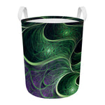 Green Fractal Print Round Laundry Basket