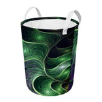 Green Fractal Print Round Laundry Basket