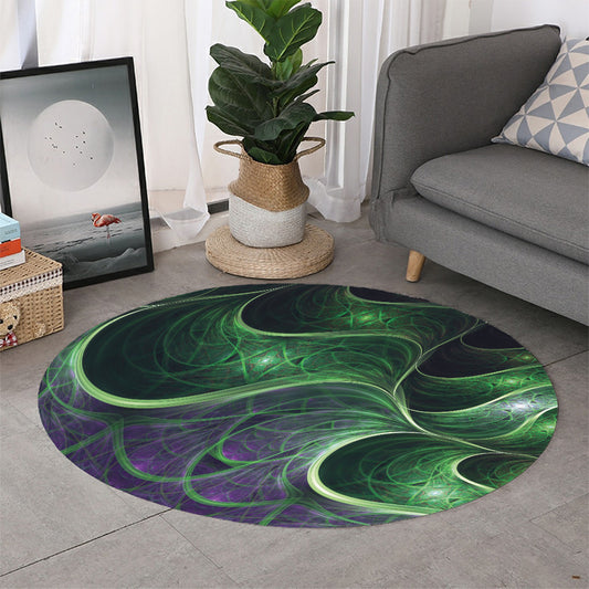 Green Fractal Print Round Rug