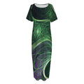 Green Fractal Print Short Sleeve Long Nightdress