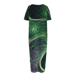 Green Fractal Print Short Sleeve Long Nightdress