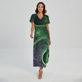Green Fractal Print Short Sleeve Maxi Dress