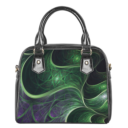 Green Fractal Print Shoulder Handbag