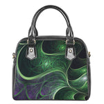 Green Fractal Print Shoulder Handbag