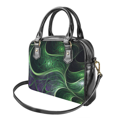 Green Fractal Print Shoulder Handbag