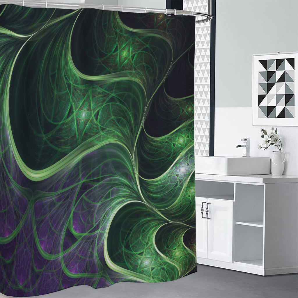 Green Fractal Print Shower Curtain
