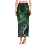 Green Fractal Print Side Slit Maxi Skirt