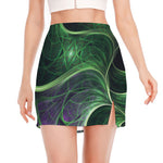 Green Fractal Print Side Slit Mini Skirt