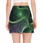 Green Fractal Print Side Slit Mini Skirt