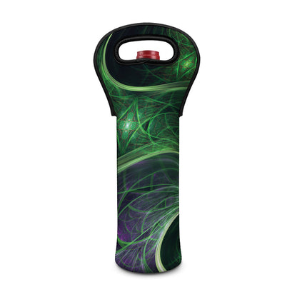 Green Fractal Print Single Neoprene Wine Tote