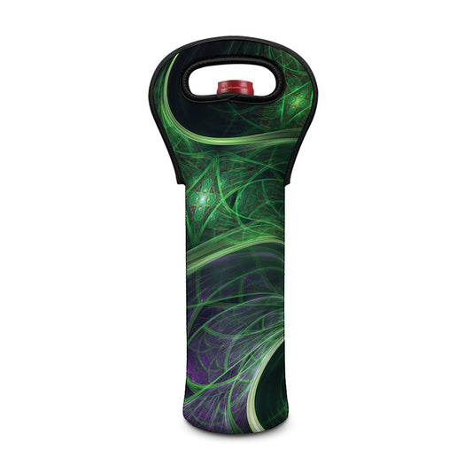 Green Fractal Print Single Neoprene Wine Tote