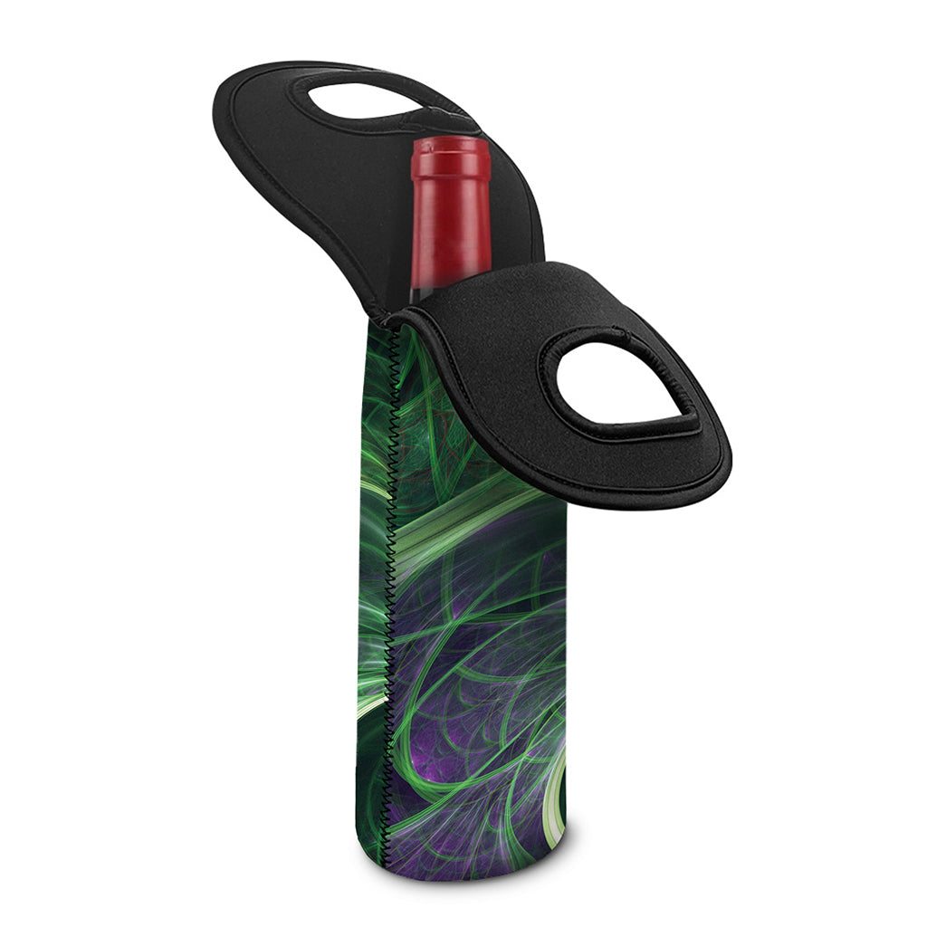 Green Fractal Print Single Neoprene Wine Tote