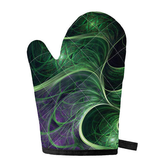 Green Fractal Print Single Oven Mitt