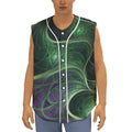Green Fractal Print Sleeveless Baseball Jersey