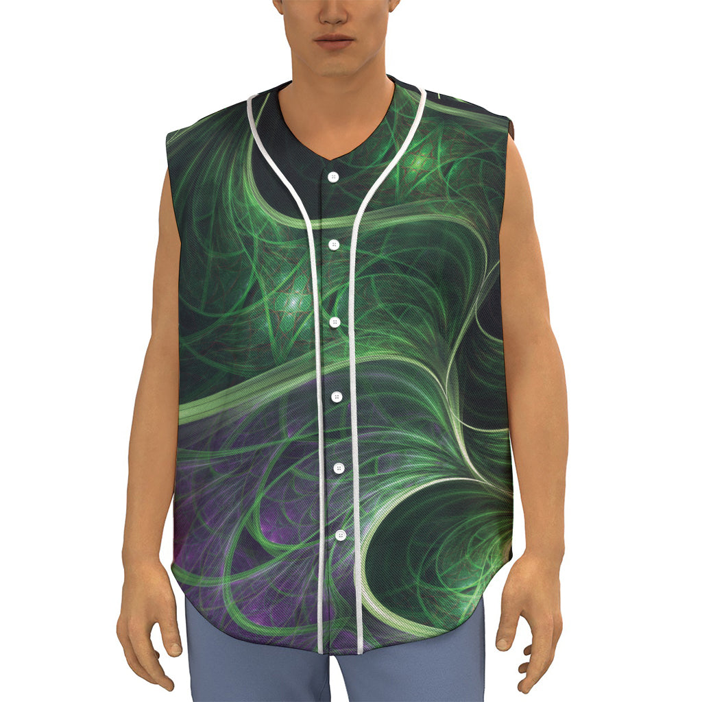 Green Fractal Print Sleeveless Baseball Jersey