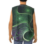Green Fractal Print Sleeveless Baseball Jersey