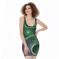 Green Fractal Print Sleeveless Bodycon Dress