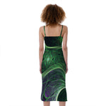 Green Fractal Print Slim Fit Midi Cami Dress