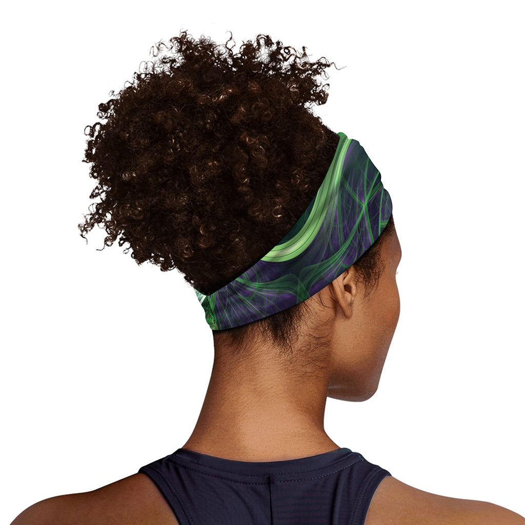 Green Fractal Print Sports Headband
