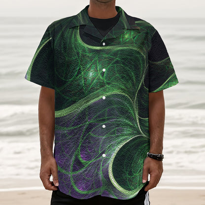 Green Fractal Print Textured Short Sleeve Shirt
