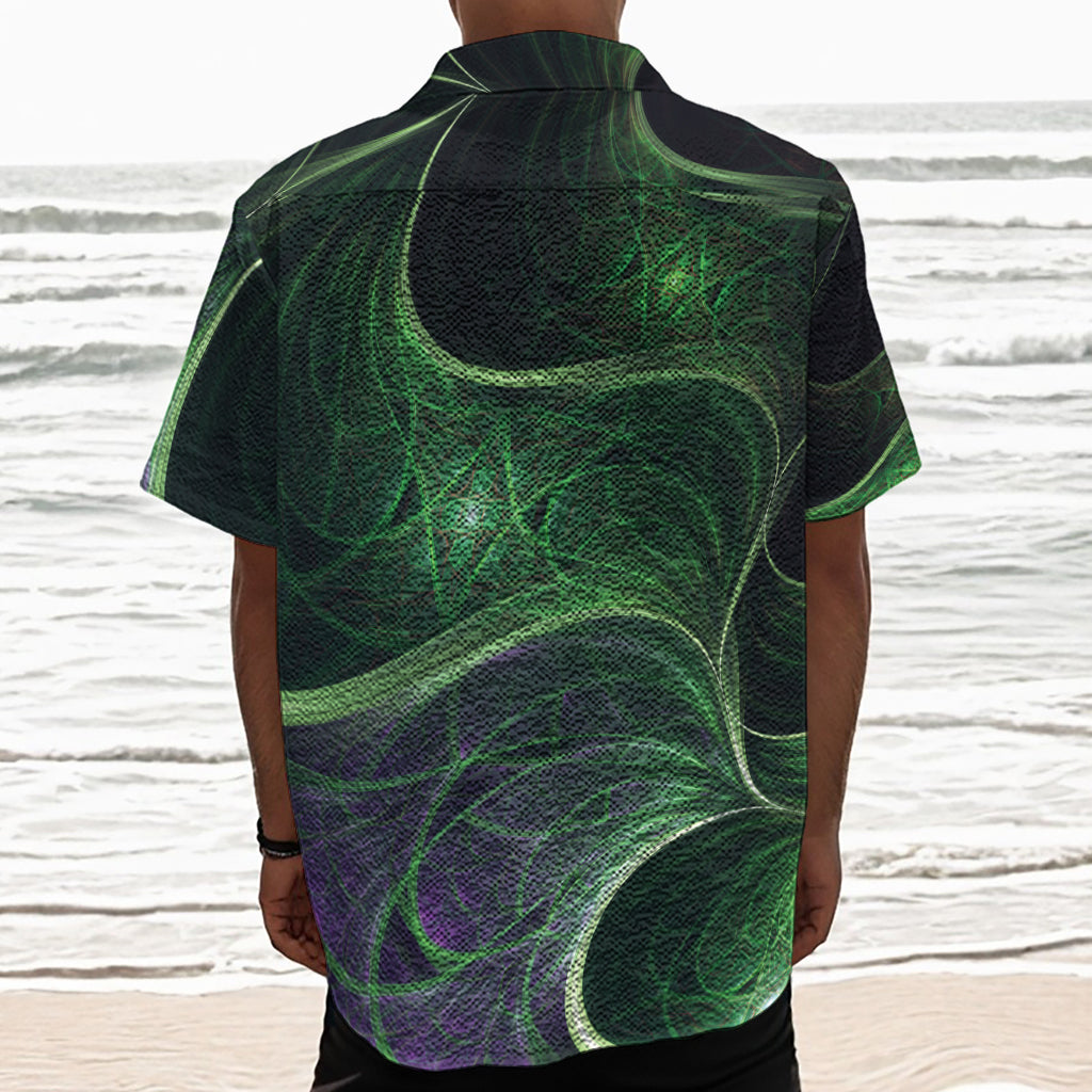 Green Fractal Print Textured Short Sleeve Shirt
