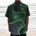 Green Fractal Print Textured Short Sleeve Shirt
