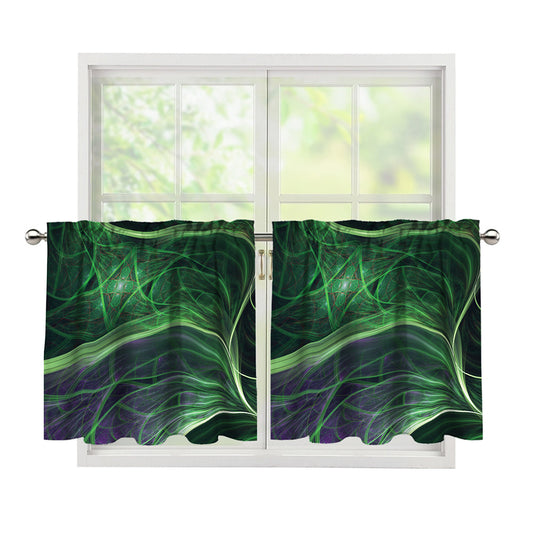 Green Fractal Print Tier Curtains