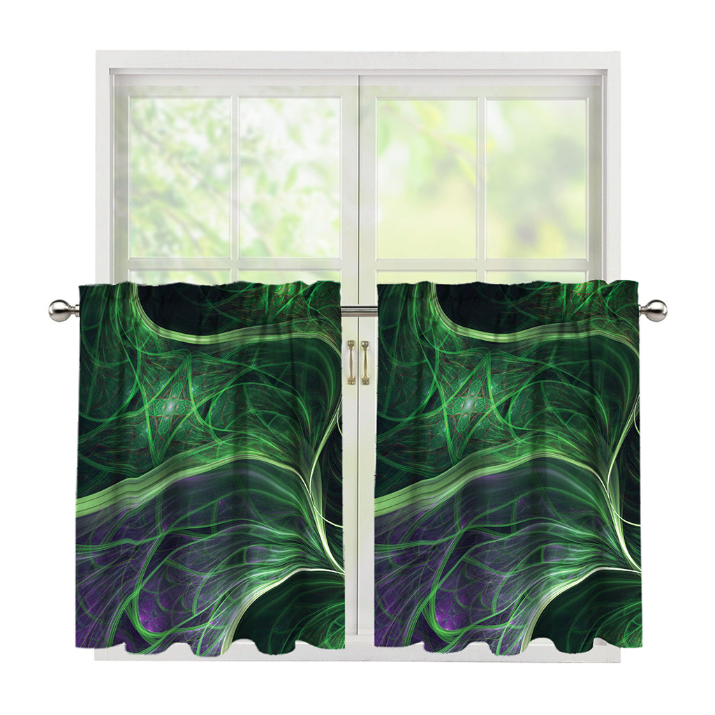 Green Fractal Print Tier Curtains