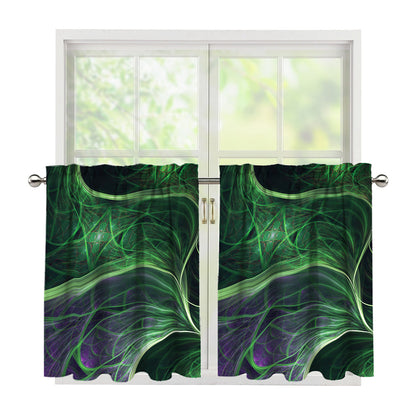 Green Fractal Print Tier Curtains