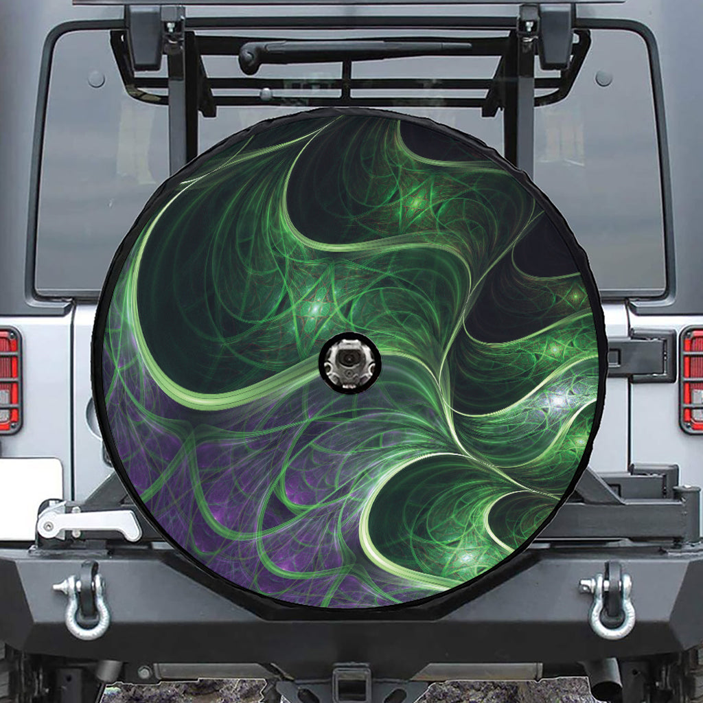 Green Fractal Print Tire Cover With Camera Hole
