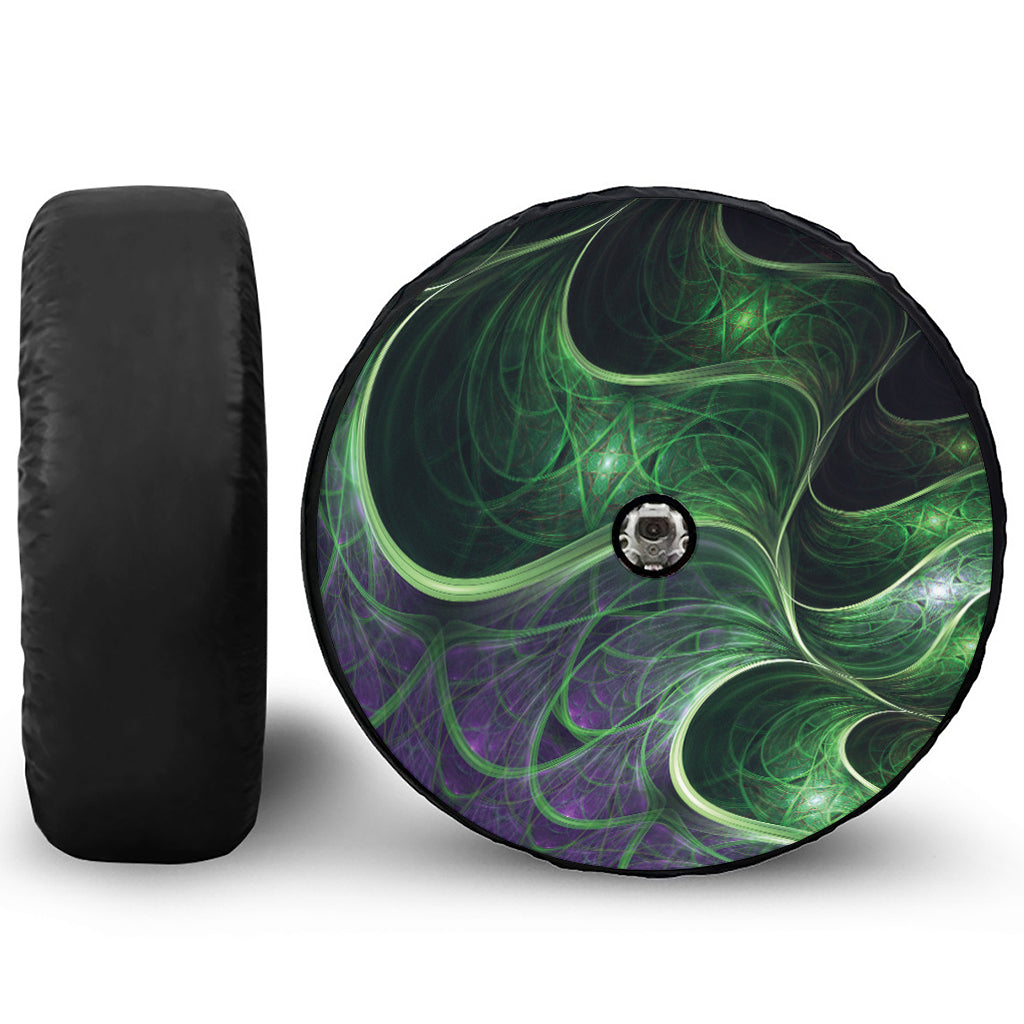 Green Fractal Print Tire Cover With Camera Hole
