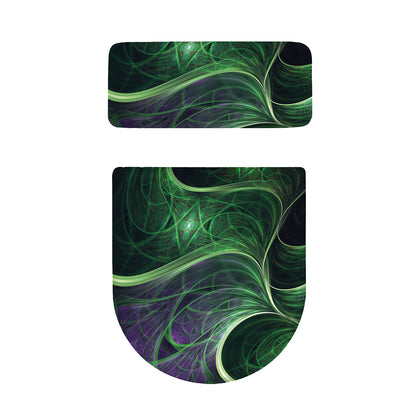 Green Fractal Print Toilet Lid And Tank Cover Set