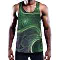 Green Fractal Print Men's Workout Tank Top