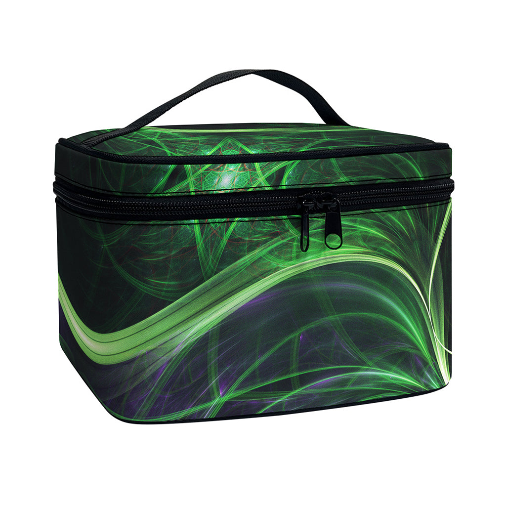 Green Fractal Print Travel Makeup Bag