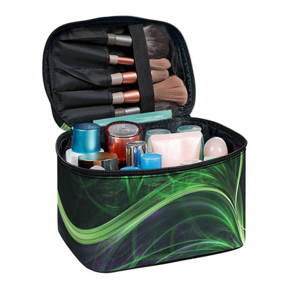 Green Fractal Print Travel Makeup Bag