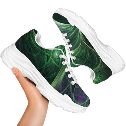 Green Fractal Print White Chunky Shoes
