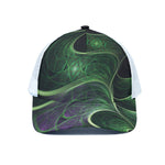 Green Fractal Print White Mesh Trucker Cap
