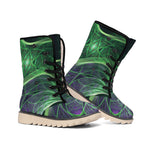 Green Fractal Print Winter Boots