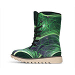 Green Fractal Print Winter Boots