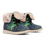 Green Fractal Print Winter Boots
