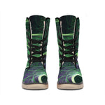 Green Fractal Print Winter Boots