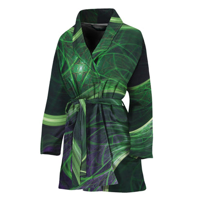 Green Fractal Print Women's Bathrobe