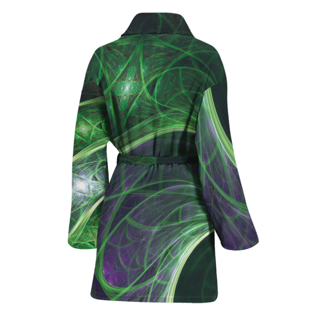 Green Fractal Print Women's Bathrobe