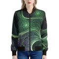 Green Fractal Print Women's Bomber Jacket