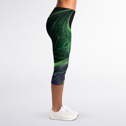 Green Fractal Print Women's Capri Leggings