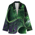 Green Fractal Print Women's Cotton Blazer