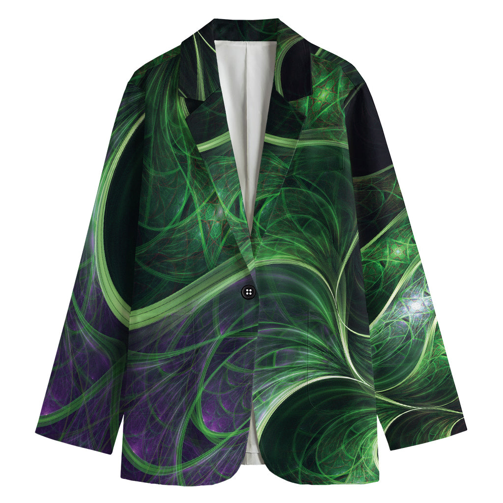 Green Fractal Print Women's Cotton Blazer