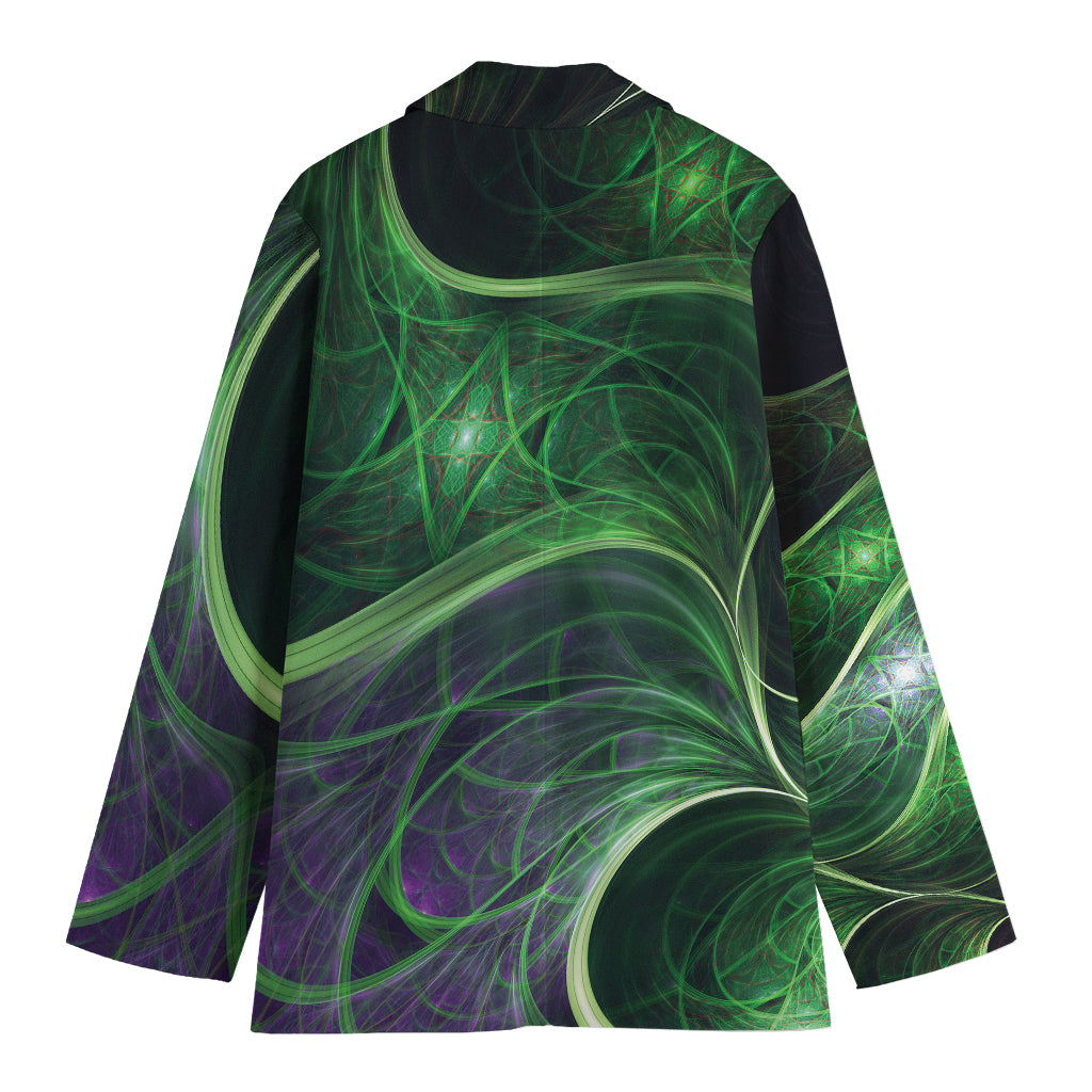 Green Fractal Print Women's Cotton Blazer