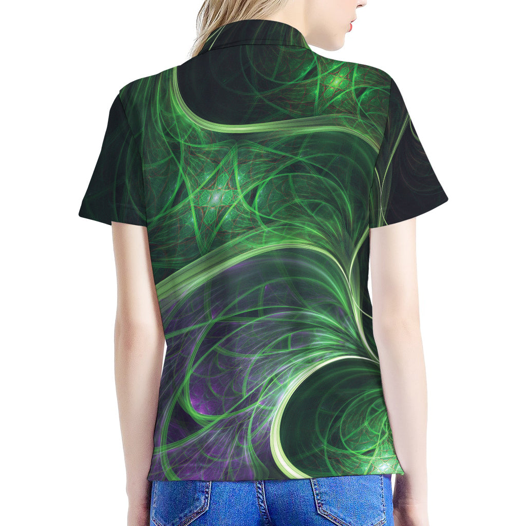 Green Fractal Print Women's Polo Shirt