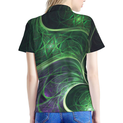 Green Fractal Print Women's Polo Shirt